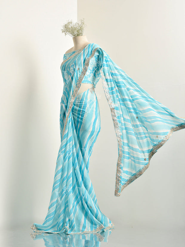 Baby Blue Crepe Leheriya Saree