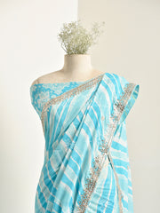 Baby Blue Crepe Leheriya Saree