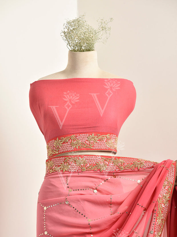 Pink Georgette Saree