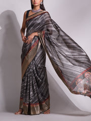 Grey Tussar Printed Saree