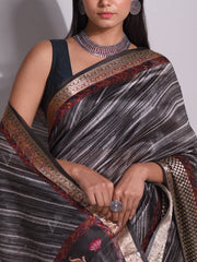 Grey Tussar Printed Saree