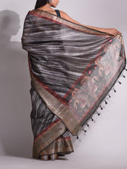 Grey Tussar Printed Saree