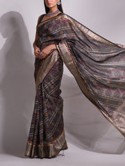 Grey Tussar Printed Saree