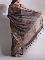 Grey Tussar Printed Saree