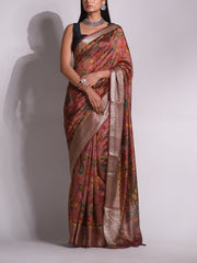 Brown Tussar Printed Saree