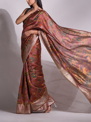 Brown Tussar Printed Saree