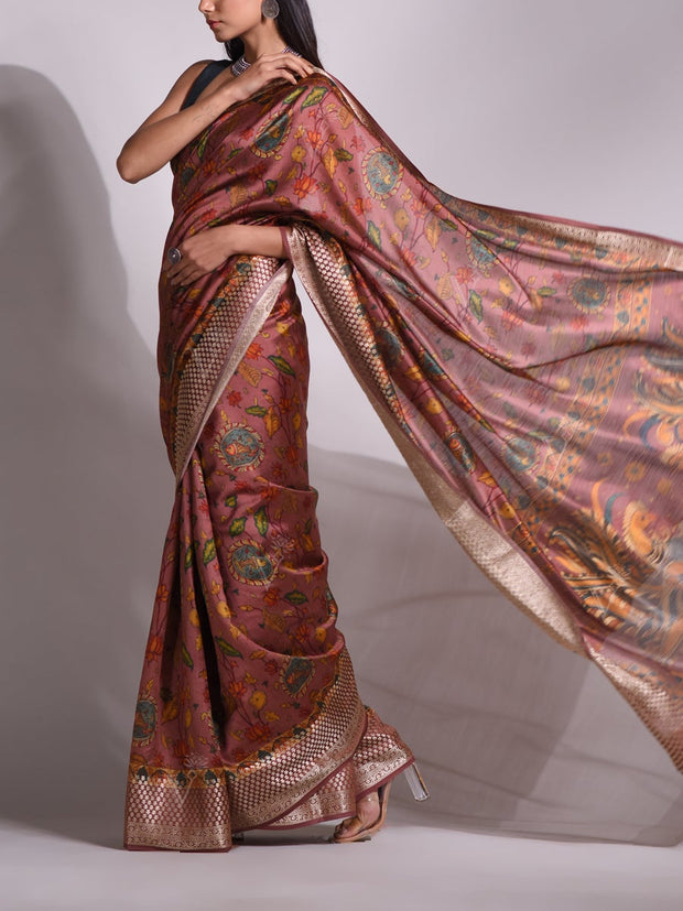 Brown Tussar Printed Saree