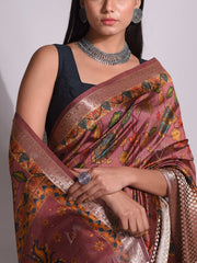 Brown Tussar Printed Saree