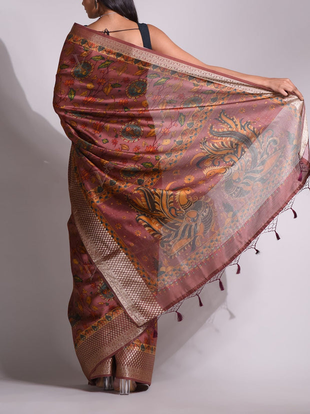 Brown Tussar Printed Saree