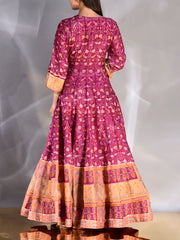 Rasberry Pink Vasansi Silk Printed Anarkali Gown