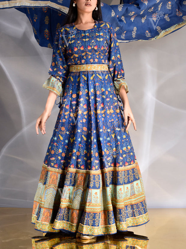 Blue Vasansi Silk Printed Anarkali Gown