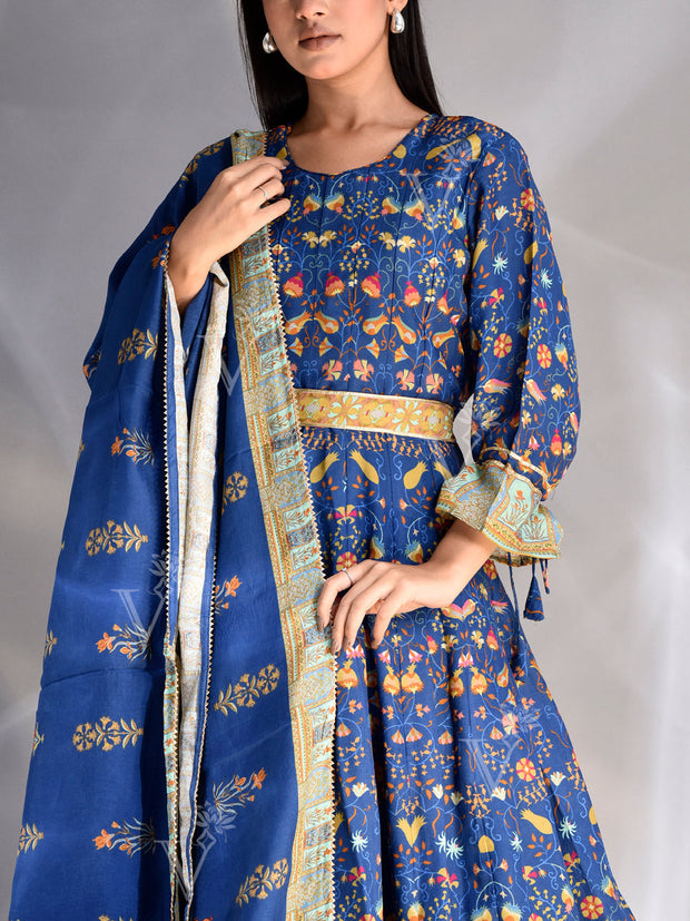 Blue Vasansi Silk Printed Anarkali Gown