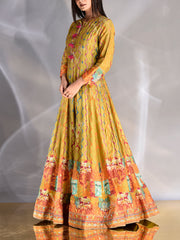 Pistachio Green Vasansi Silk Printed Anarkali Gown