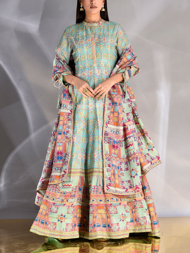 Green Vasansi Silk Printed Anarkali Gown