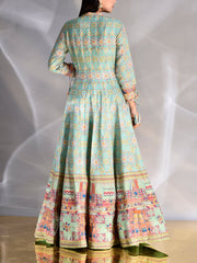 Green Vasansi Silk Printed Anarkali Gown