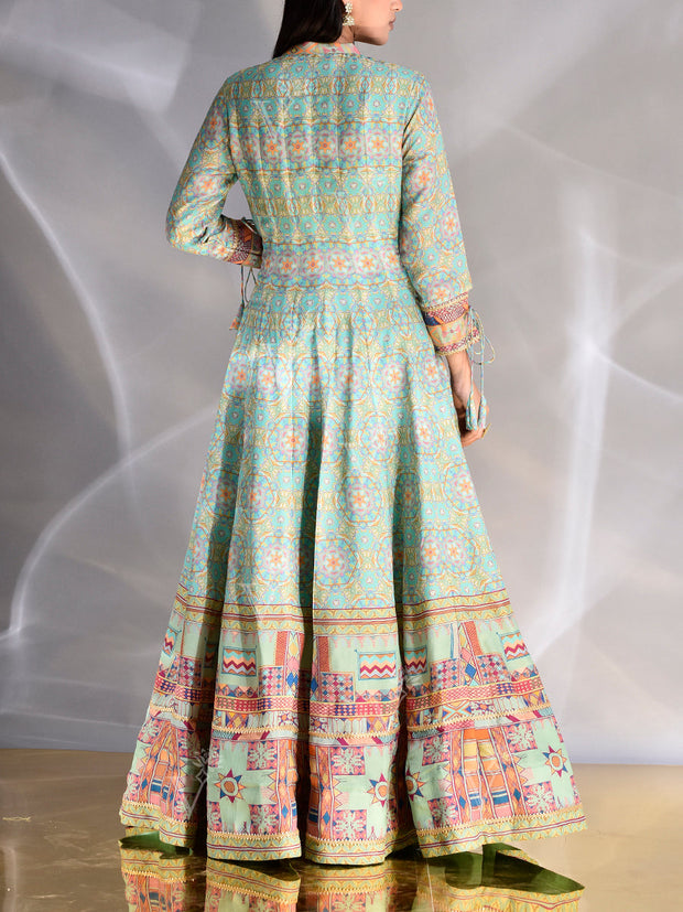 Green Vasansi Silk Printed Anarkali Gown