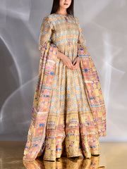 Olive Green Vasansi Silk Printed Anarkali Gown