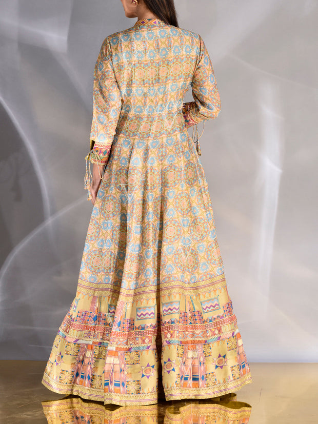 Olive Green Vasansi Silk Printed Anarkali Gown