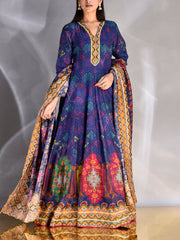 Blue Vasansi Silk Printed Anarkali Gown