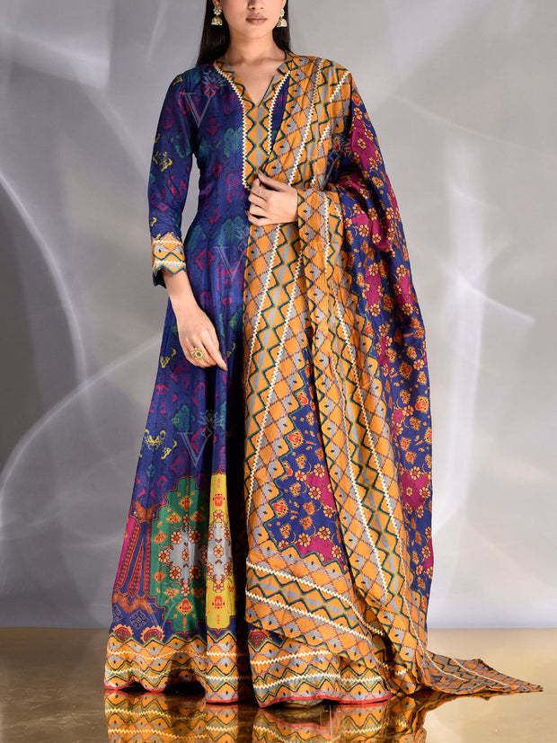 Blue Vasansi Silk Printed Anarkali Gown