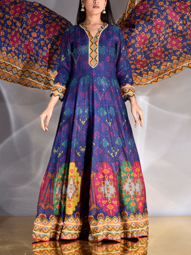 Blue Vasansi Silk Printed Anarkali Gown