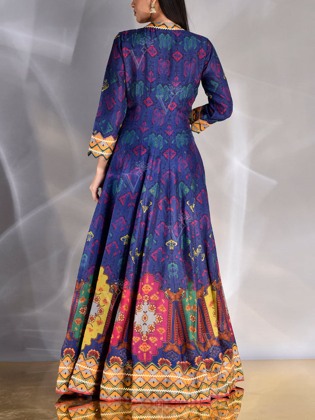 Blue Vasansi Silk Printed Anarkali Gown