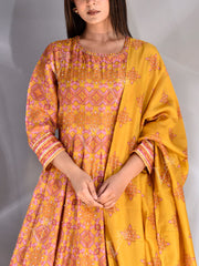 Mustard Vasansi Silk Printed Anarkali Gown