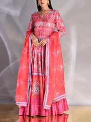 Fiery Rose Pink Vasansi Silk Printed Anarkali Gown