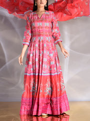 Fiery Rose Pink Vasansi Silk Printed Anarkali Gown