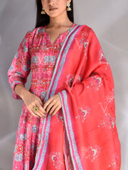 Fiery Rose Pink Vasansi Silk Printed Anarkali Gown