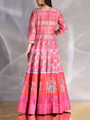 Fiery Rose Pink Vasansi Silk Printed Anarkali Gown