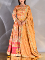 Mustard Vasansi Silk Printed Anarkali Gown