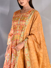 Mustard Vasansi Silk Printed Anarkali Gown