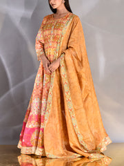 Mustard Vasansi Silk Printed Anarkali Gown