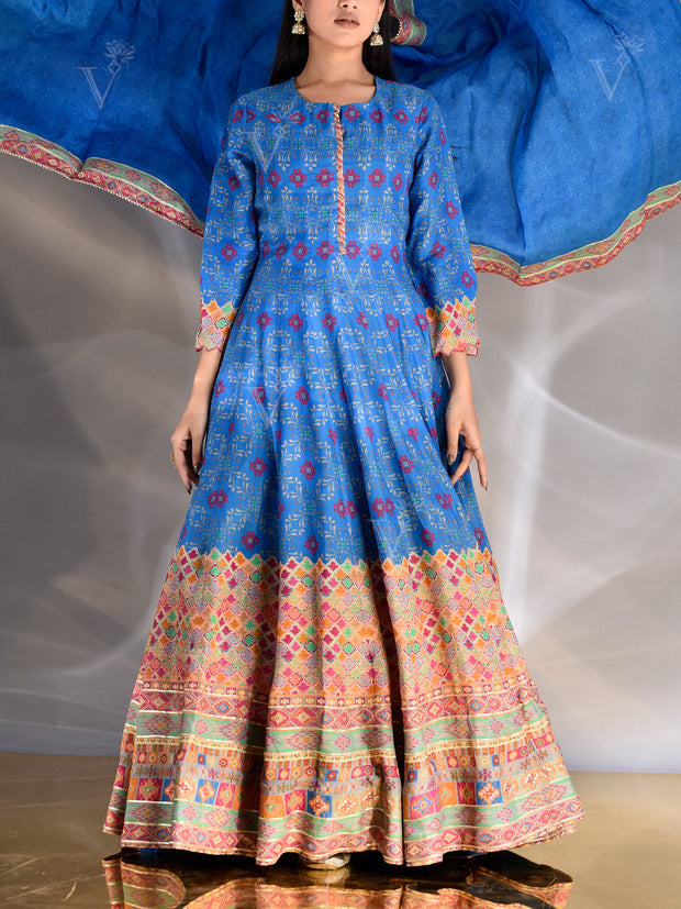 Blue Vasansi Silk Printed Anarkali Gown