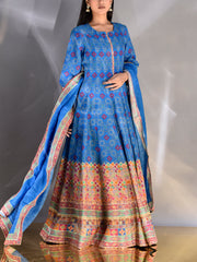 Blue Vasansi Silk Printed Anarkali Gown