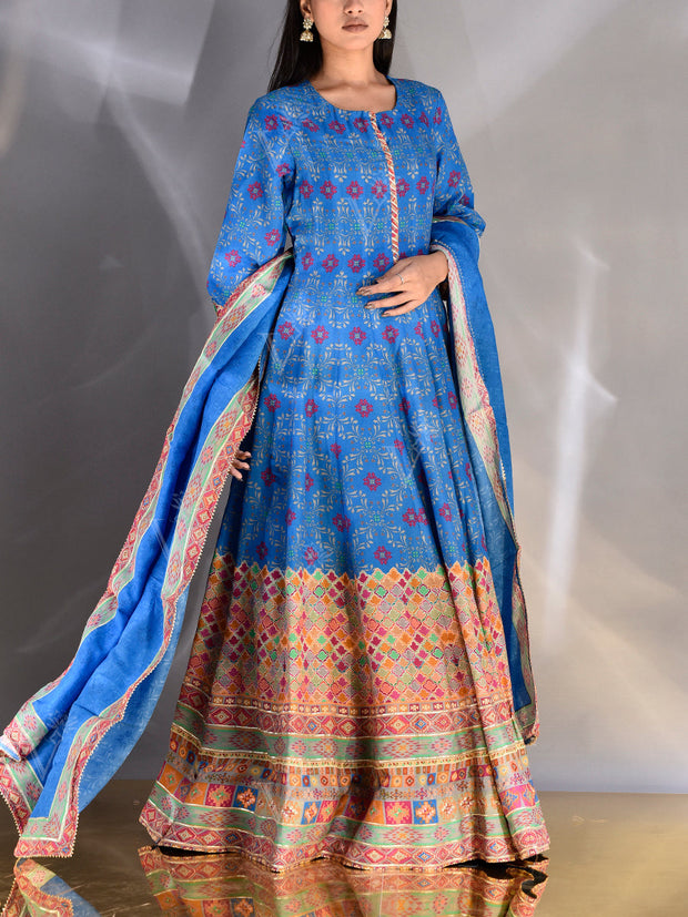 Blue Vasansi Silk Printed Anarkali Gown