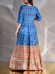 Blue Vasansi Silk Printed Anarkali Gown