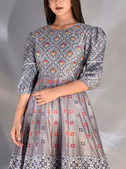 Steel Grey Vasansi Silk Printed Anarkali Gown