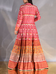 Red Vasansi Silk Printed Anarkali Gown