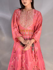 Orange Red Vasansi Silk Printed Anarkali Gown