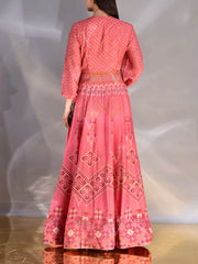 Orange Red Vasansi Silk Printed Anarkali Gown