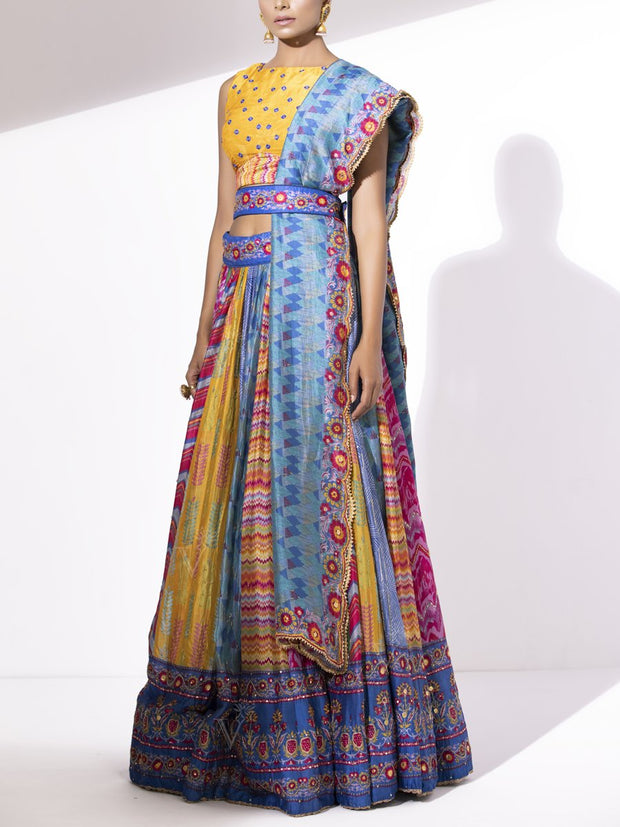 Multi Color Silk Lehenga Set