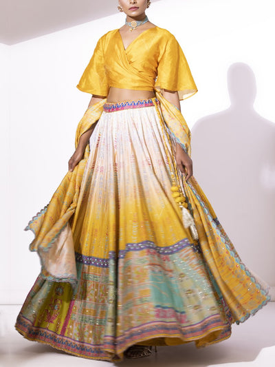 Yellow Ombre Silk Lehenga Set