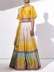 Yellow Ombre Silk Lehenga Set