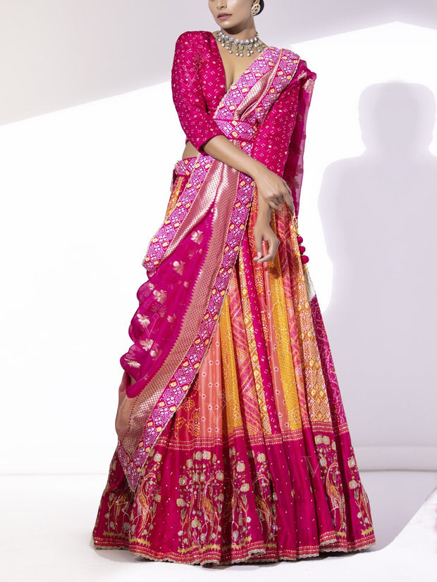 Multi Color Silk Lehenga Set