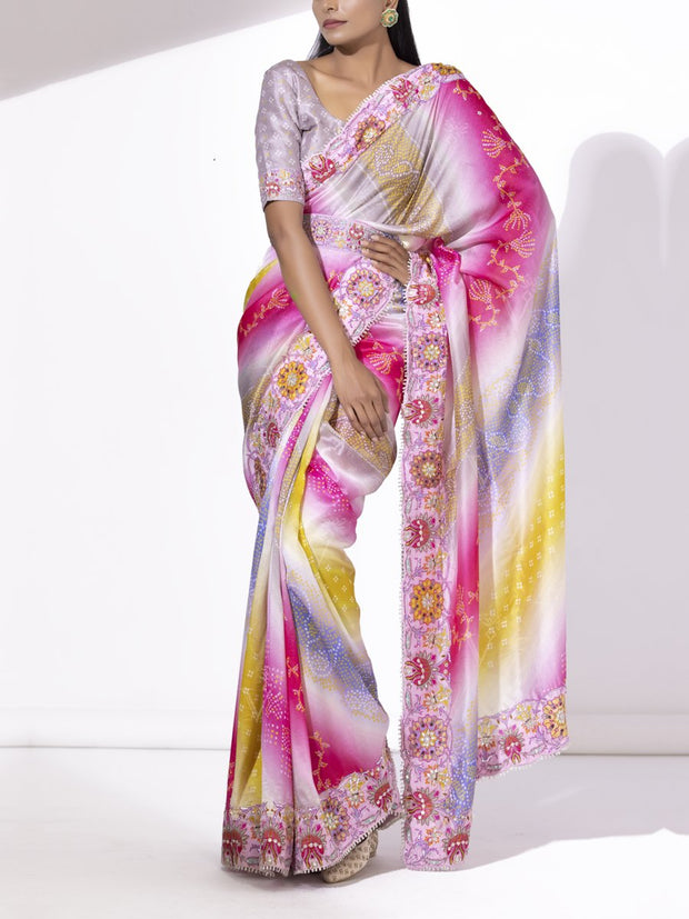 Multi Color Silk Printed Saree