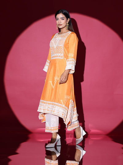 Orange Silk Kurta and Pant Set