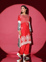 Red Silk Kurta and Pant Set