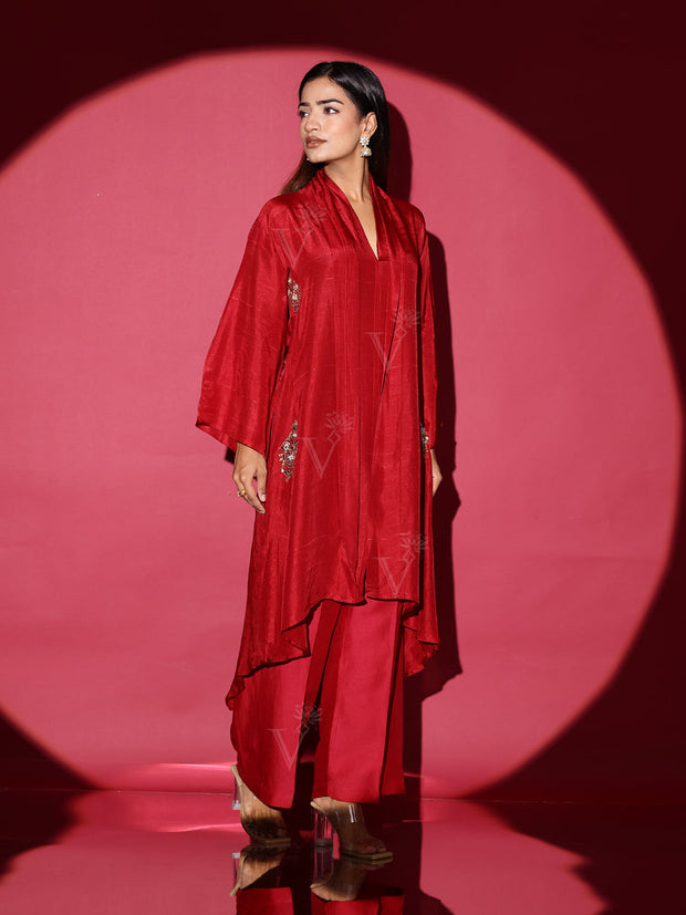 Maroon Silk Kurta and Palazzo Pant Set